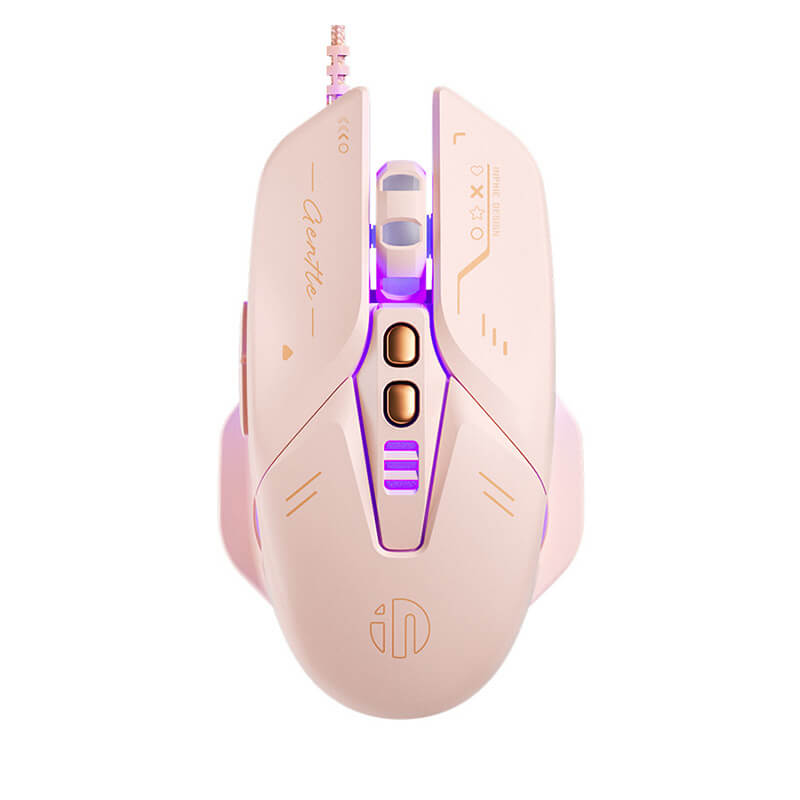 Elegant Pink Wired Gaming Mouse for Women – 7 Programmable Buttons, 4-Color Breathing Lights, Adjustable DPI, Claw Grip