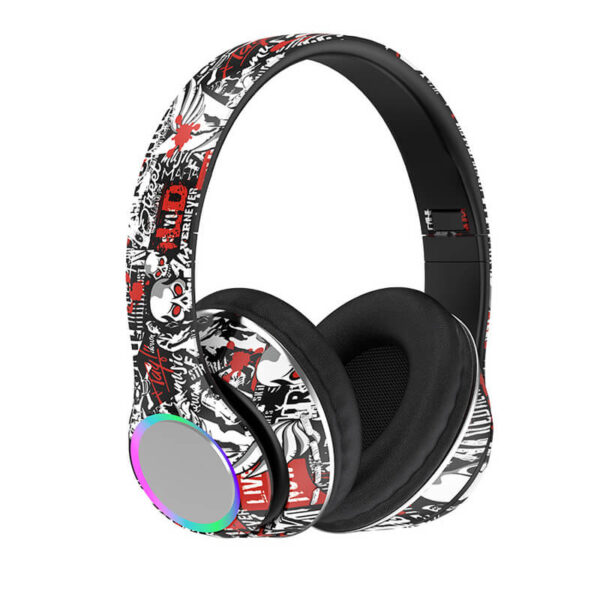 Graffiti Foldable Bluetooth 5.4 Headphones with LED Light & FM Radio - Image 2