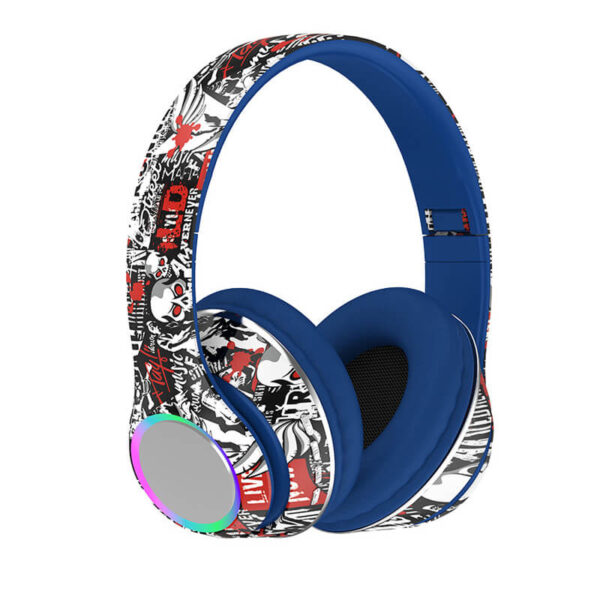 Graffiti Foldable Bluetooth 5.4 Headphones with LED Light & FM Radio - Image 3