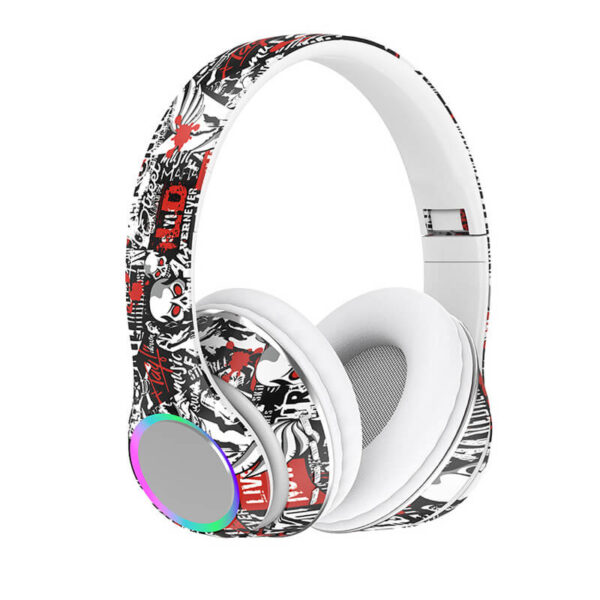 Graffiti Foldable Bluetooth 5.4 Headphones with LED Light & FM Radio - Image 4