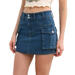 Denim Mini Jean Shorts Women Button Front Mini Skort