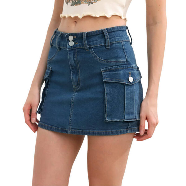 Denim Mini Jean Shorts Women Button Front Mini Skort
