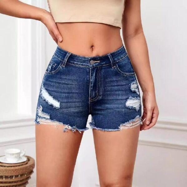 High-Waisted Distressed Denim Shorts Women | Blue - Image 2