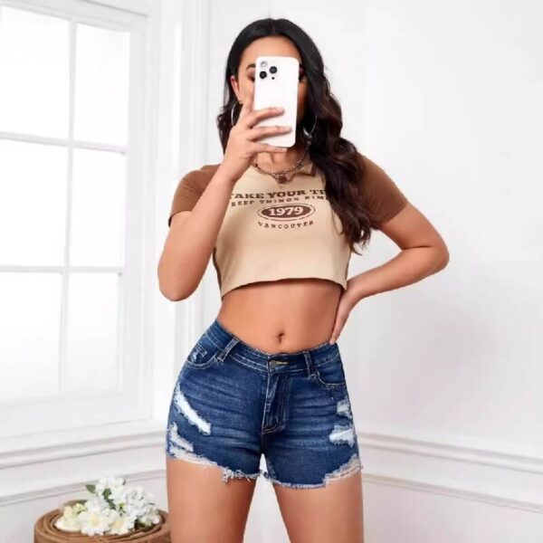High-Waisted Distressed Denim Shorts Women | Blue - Image 4