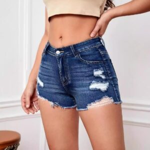 High-Waisted Distressed Denim Shorts Women | Blue