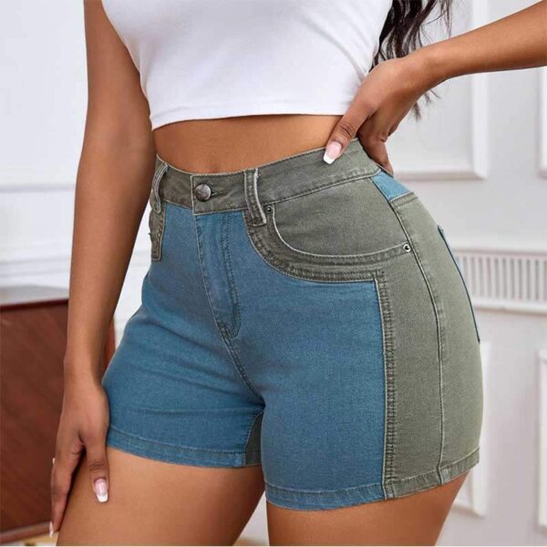 Patchwork Jeans Shorts Mid-Rise Denim Shorts Women - Image 2