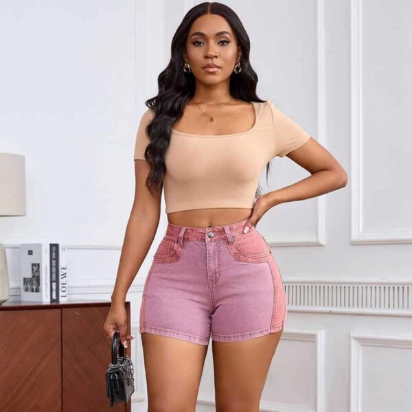 Patchwork Jeans Shorts Mid-Rise Denim Shorts Women - Image 3