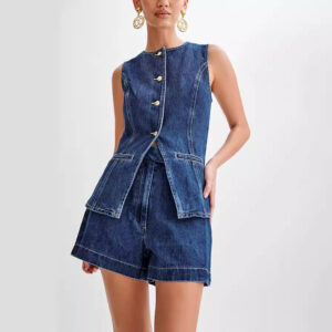 Women's Sleeveless Denim Vest and Shorts Set